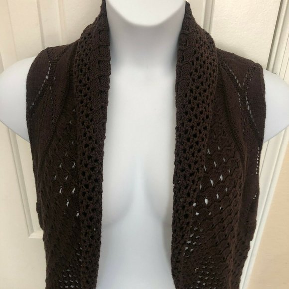 Multiples Open Knit Brown open front Vest Large - Picture 10 of 12
